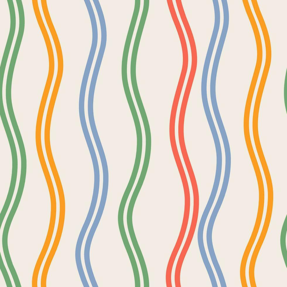 Distorted Groovy Multicolor Vertical Lines Seamless Pattern. Retro Music Style for Print on Textile, Wrapping Paper. Vector Pastel Background