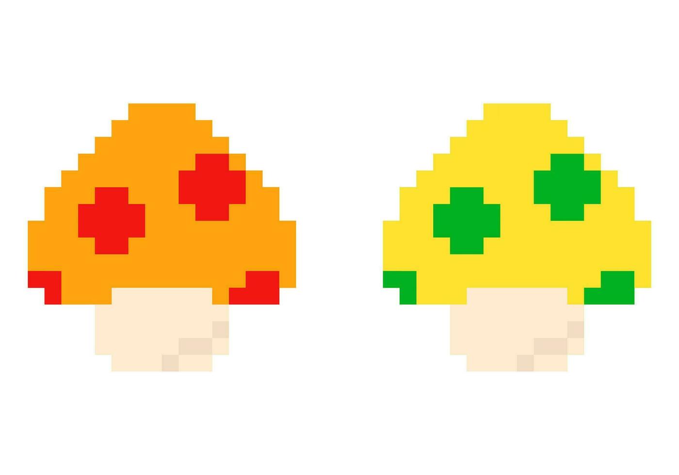 Pixel mushrooms from the video game. Extra life super mario game. vector