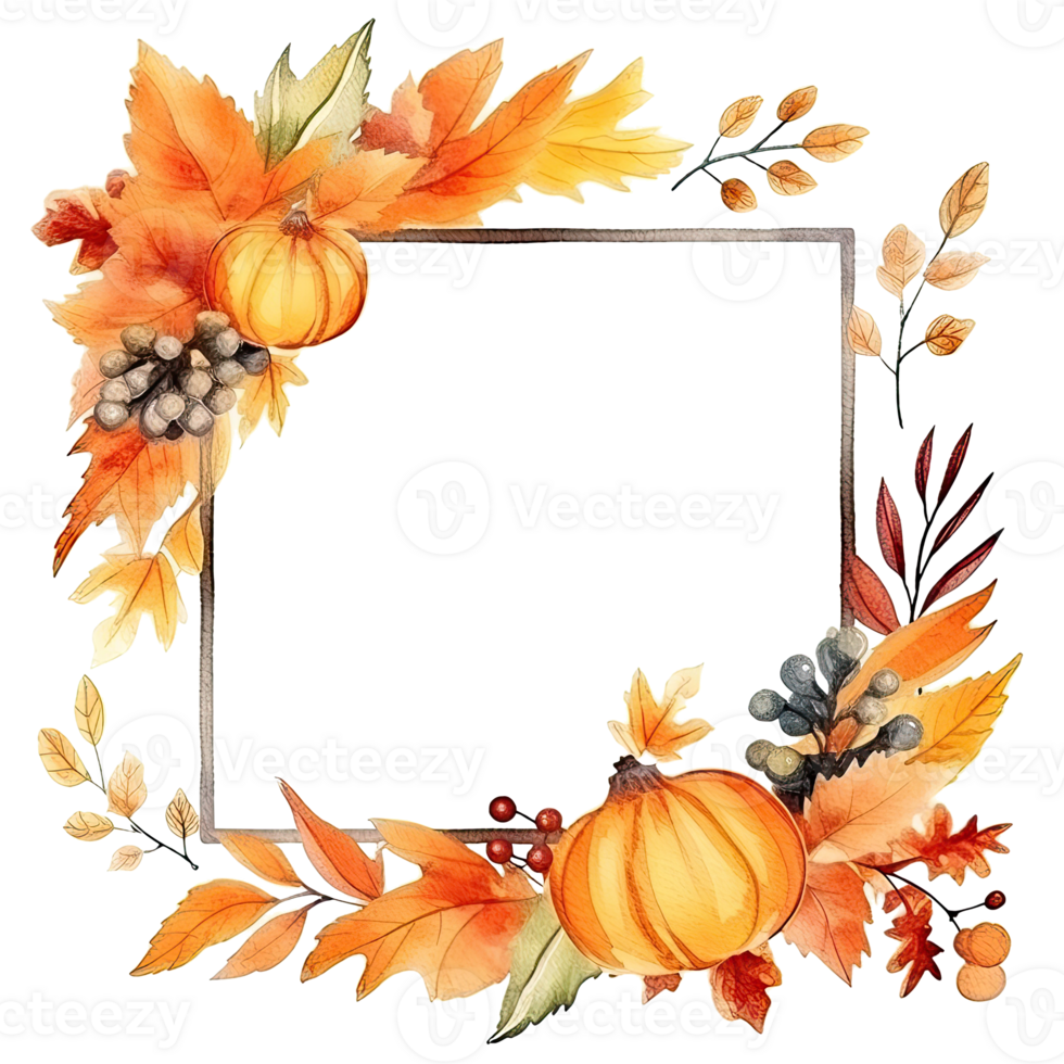 Watercolor Autumn frame. Illustration png
