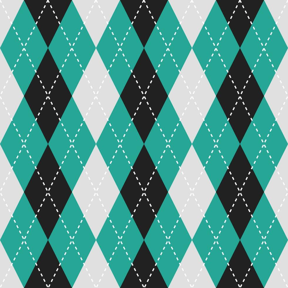 Black and green color argyle pattern. Argyle vector pattern. Argyle pattern. Seamless geometric pattern for clothing, wrapping paper, backdrop, background, gift card, sweater.