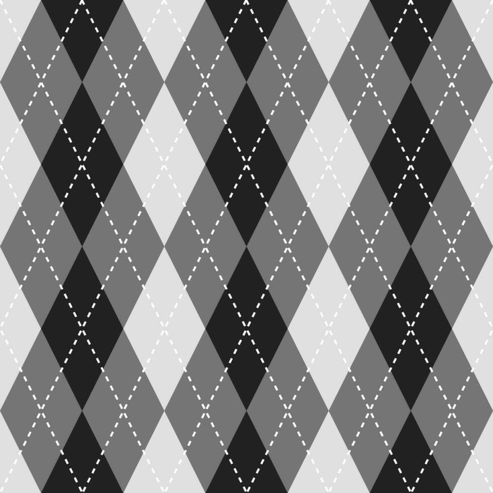 Black and grey color argyle pattern. Argyle vector pattern. Argyle pattern. Seamless geometric pattern for clothing, wrapping paper, backdrop, background, gift card, sweater.