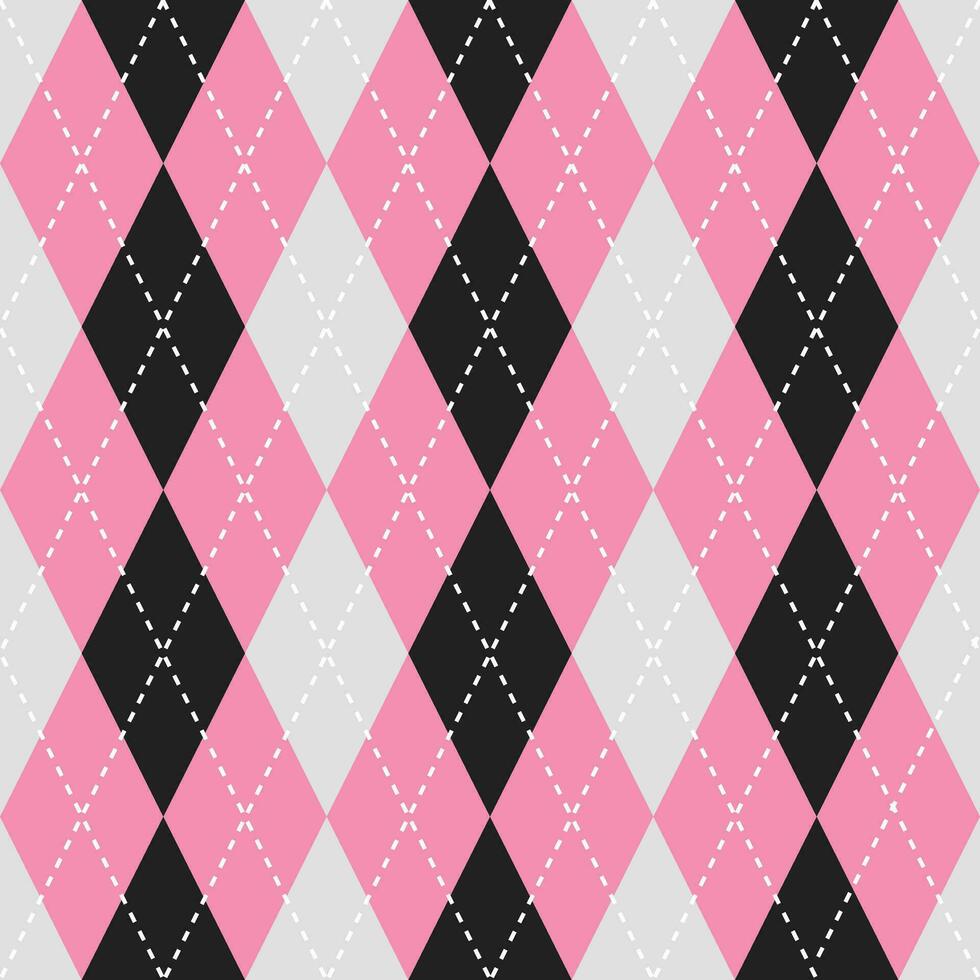 Black and pink color argyle pattern. Argyle vector pattern. Argyle pattern. Seamless geometric pattern for clothing, wrapping paper, backdrop, background, gift card, sweater.