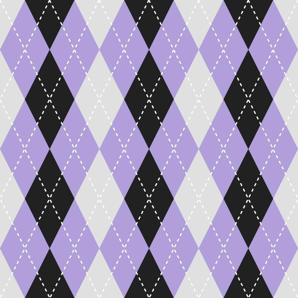 Black and purple color argyle pattern. Argyle vector pattern. Argyle pattern. Seamless geometric pattern for clothing, wrapping paper, backdrop, background, gift card, sweater.