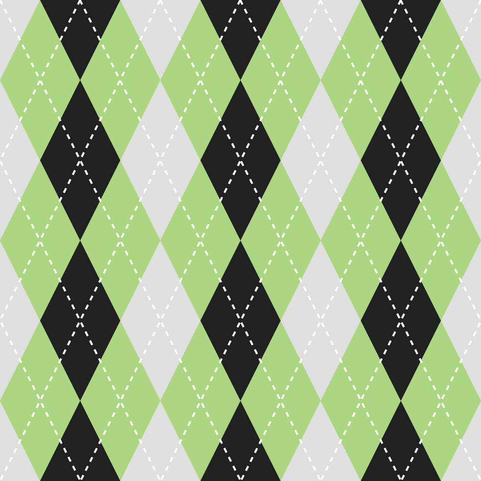 Black and light green color argyle pattern. Argyle vector pattern. Argyle pattern. Seamless geometric pattern for clothing, wrapping paper, backdrop, background, gift card, sweater.