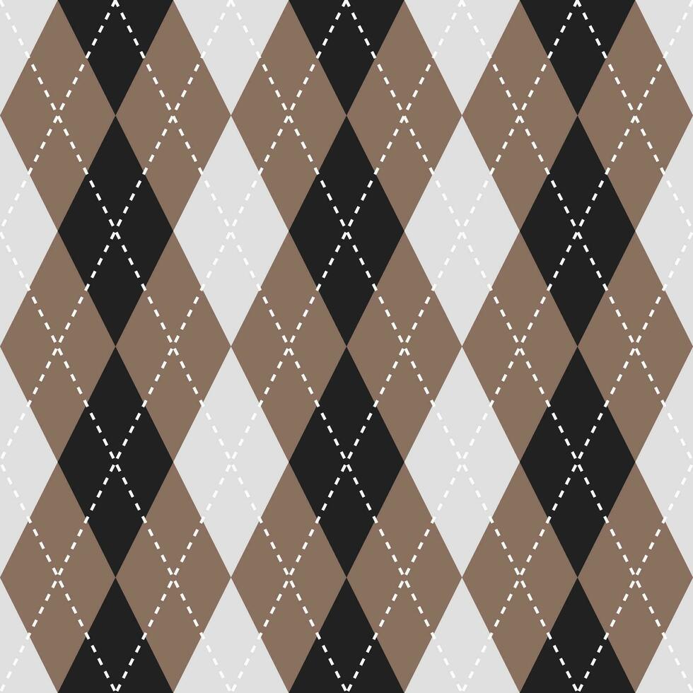 Black and brown color argyle pattern. Argyle vector pattern. Argyle pattern. Seamless geometric pattern for clothing, wrapping paper, backdrop, background, gift card, sweater.
