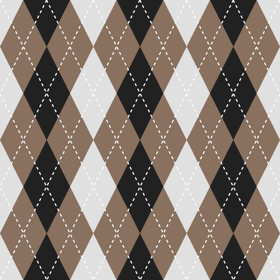 Black and brown color argyle pattern. Argyle vector pattern. Argyle pattern. Seamless geometric pattern for clothing, wrapping paper, backdrop, background, gift card, sweater.