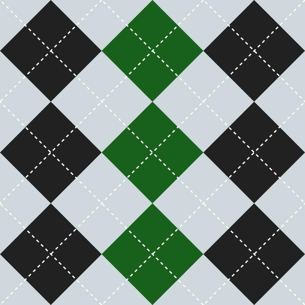 Black and light green color argyle pattern. Argyle vector pattern. Argyle pattern. Seamless geometric pattern for clothing, wrapping paper, backdrop, background, gift card, sweater.