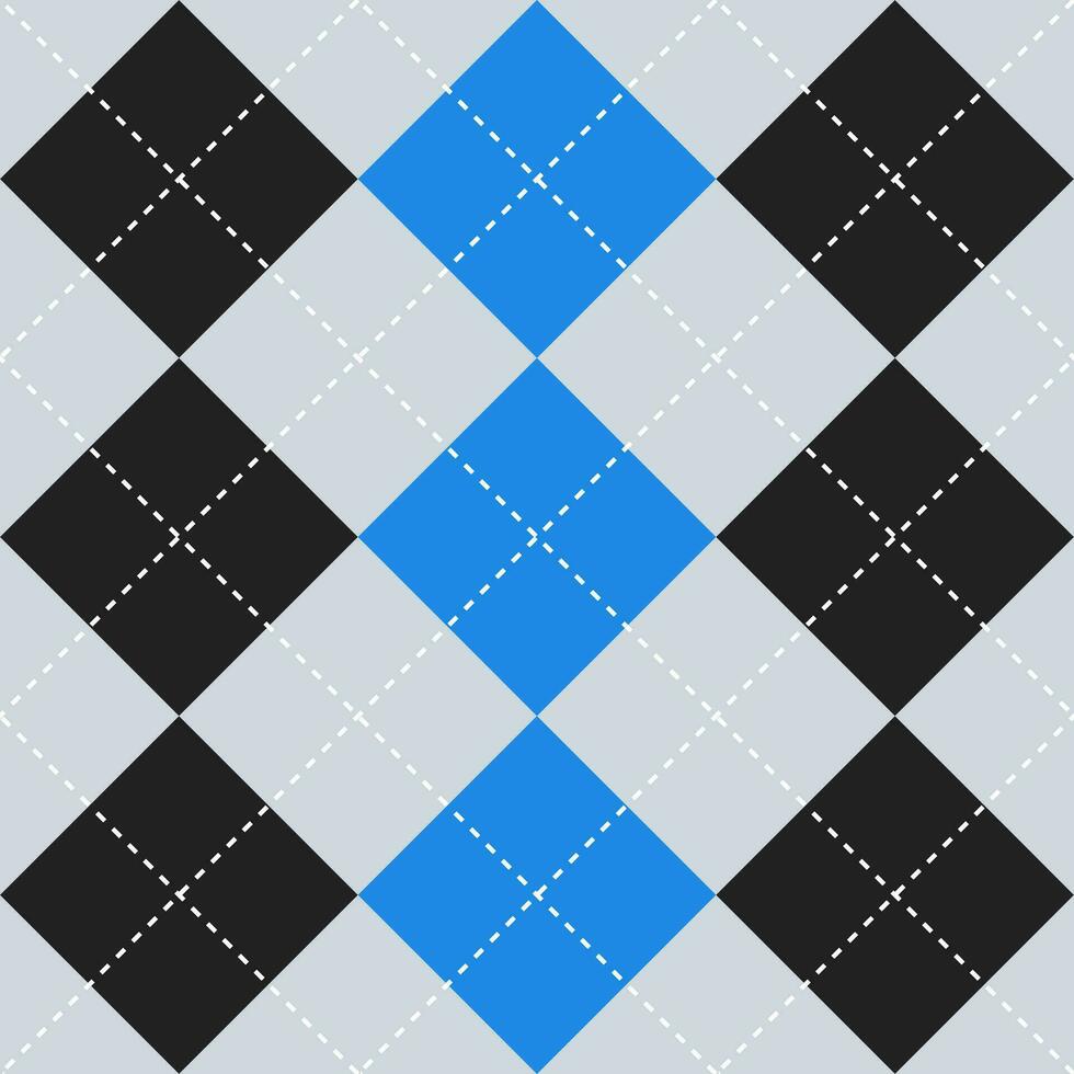 Black and blue color argyle pattern. Argyle vector pattern. Argyle pattern. Seamless geometric pattern for clothing, wrapping paper, backdrop, background, gift card, sweater.