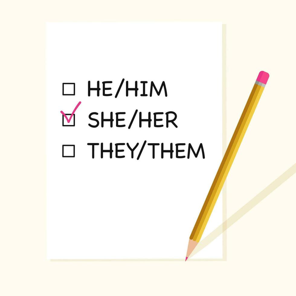 Check boxes with three personal gender pronouns vector
