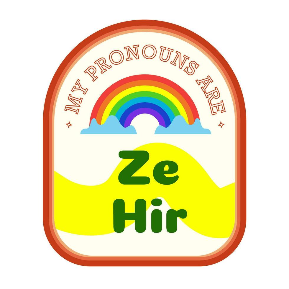 Pronouns sticker ze hir with rainbow cartoon style vector