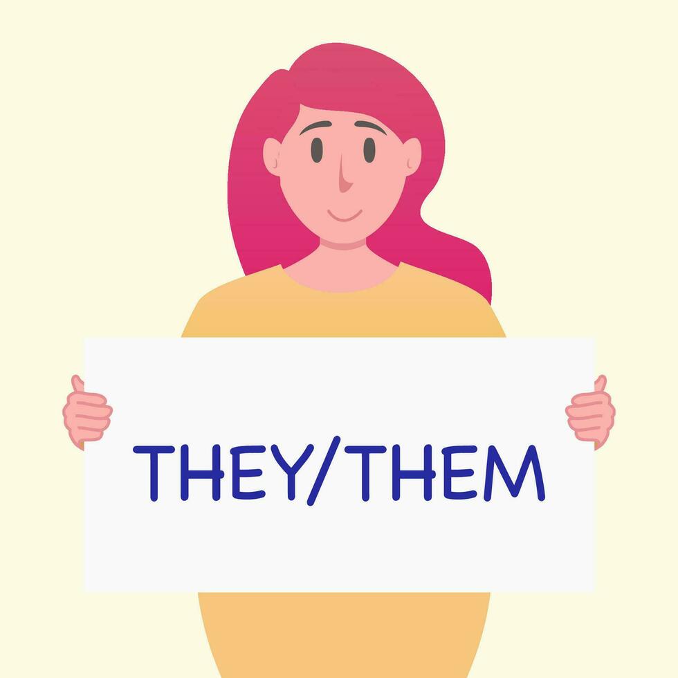 Pronouns human hand hold banner with sign they them vector