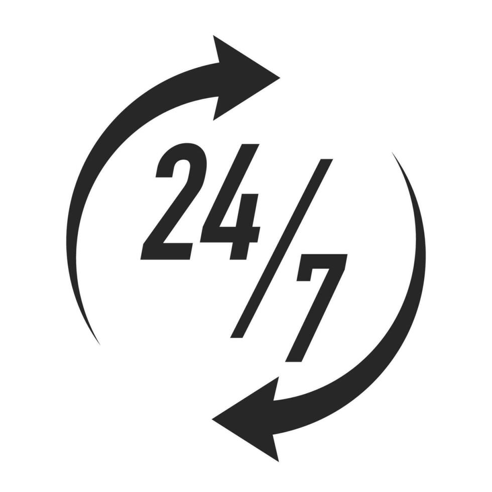 24 7 7 horas Temporizador vector símbolo negro color