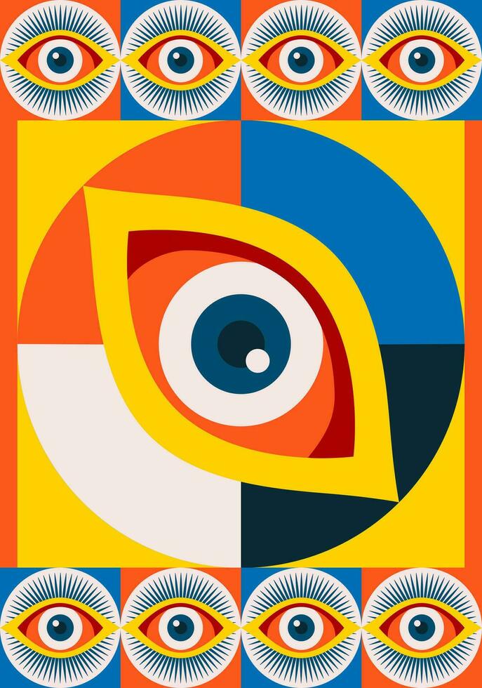 Eye poster color style minimal 20s geometric style vector