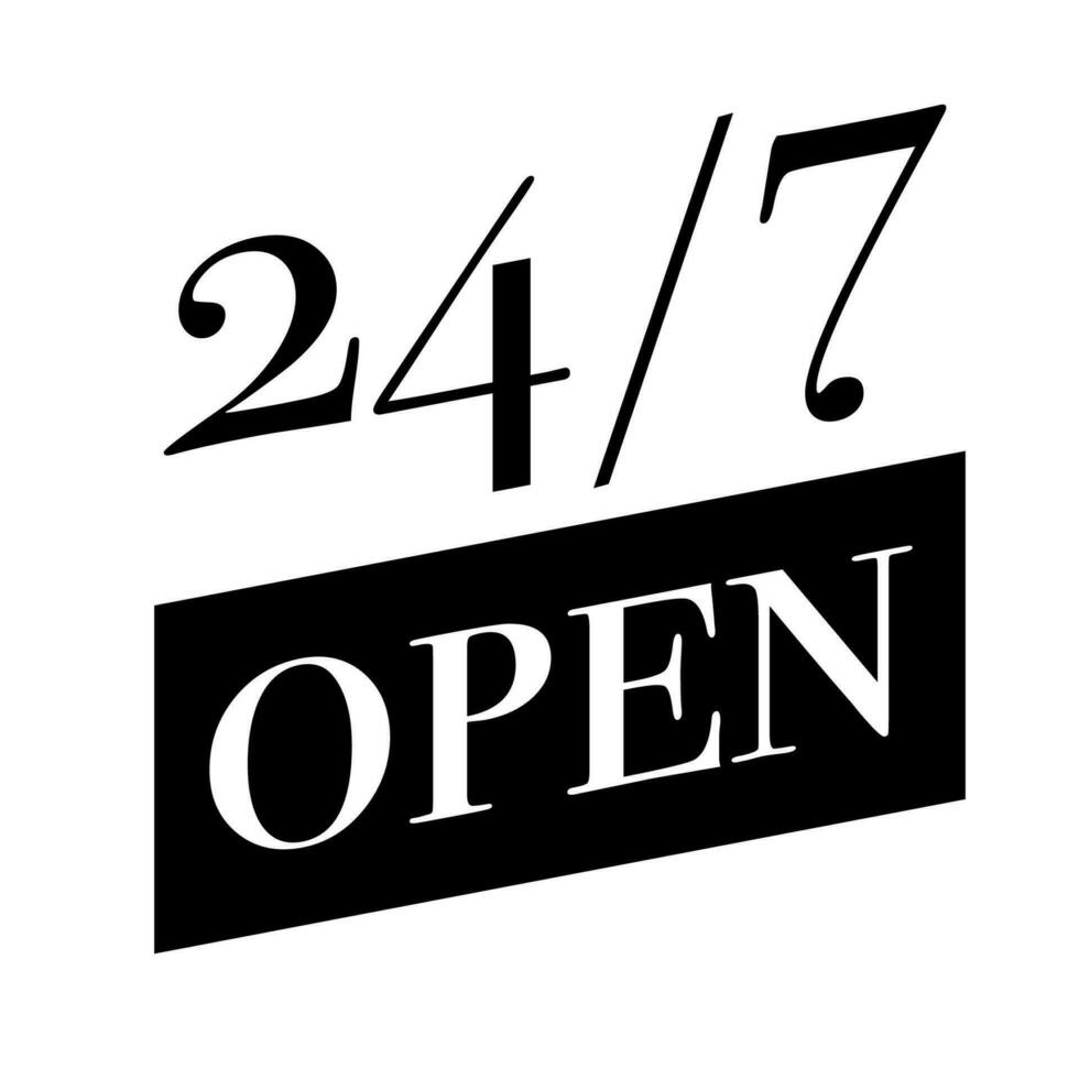 24 hours open sign black color style isolated vector