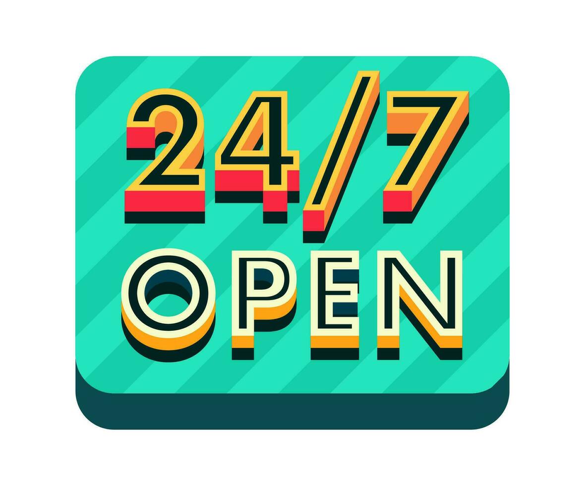 24 hours open color 3d style trendy typography vector