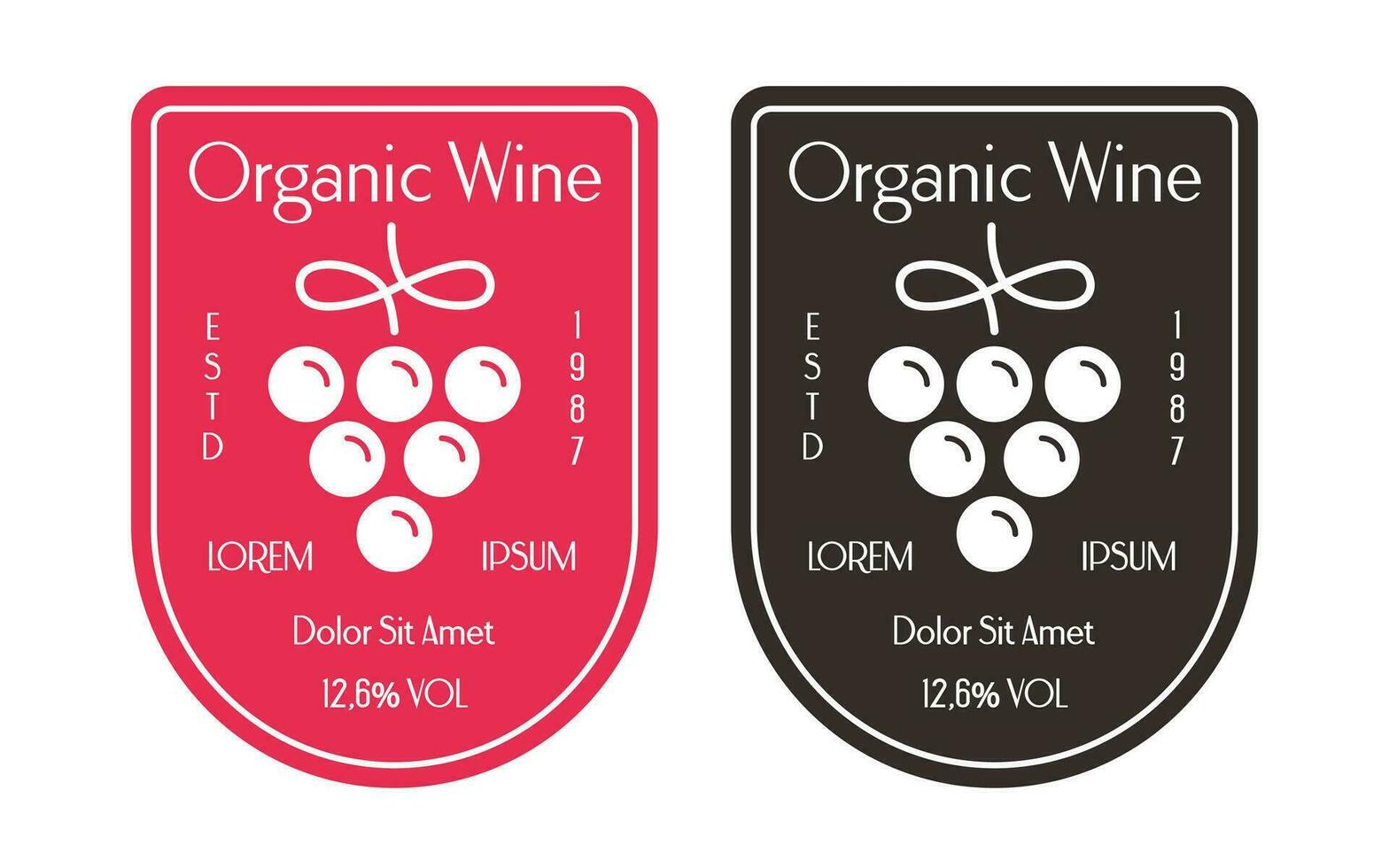 Vine bottle label grape flat color style vector