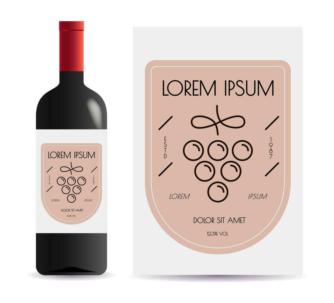 Vine label modern line style with bottle vector