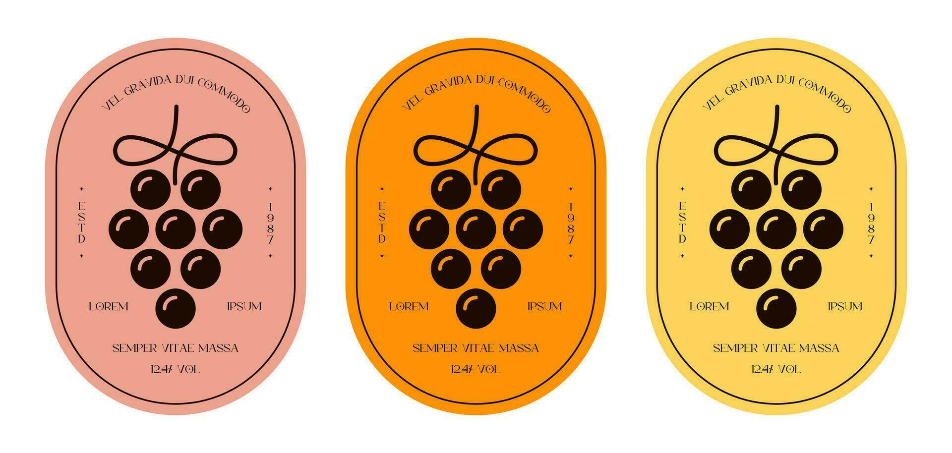 Vine label bottle grape flat style isolated vector