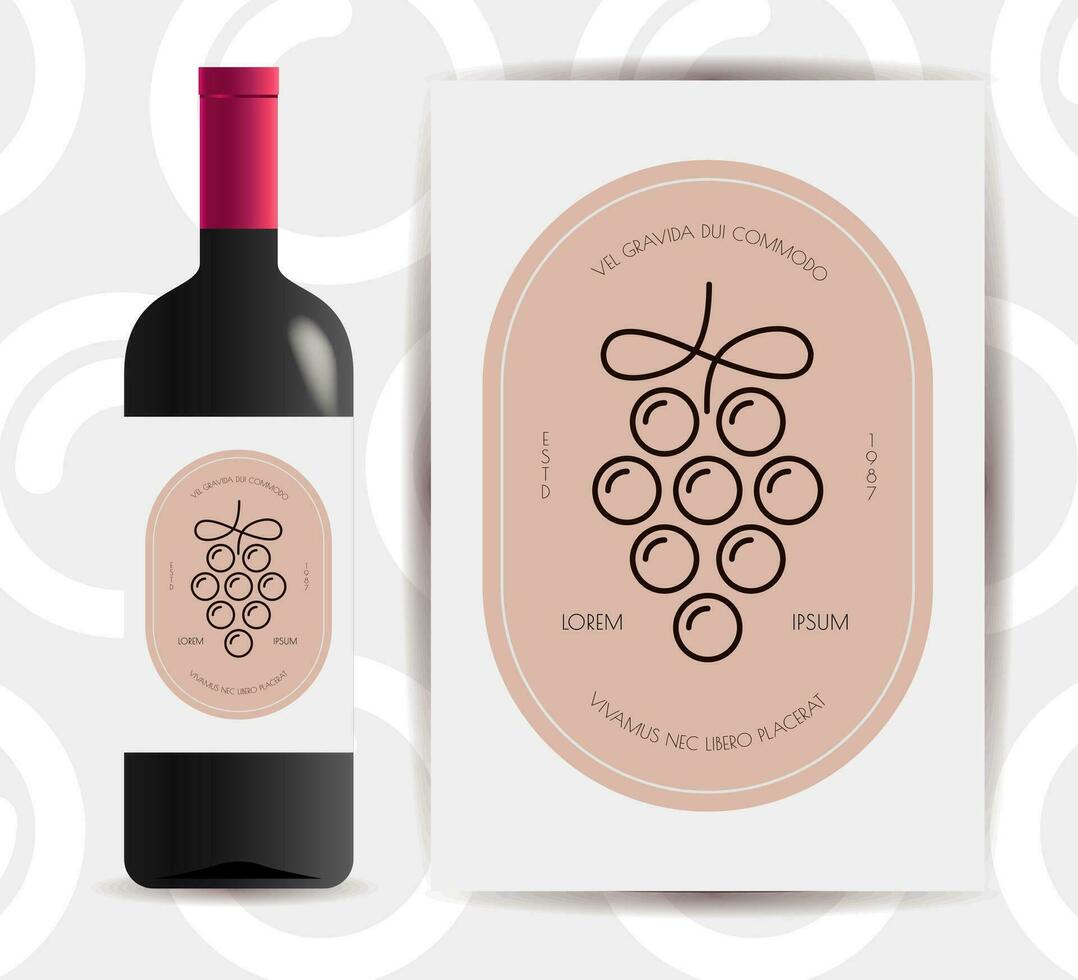 vino botella etiqueta moderno línea estilo vector
