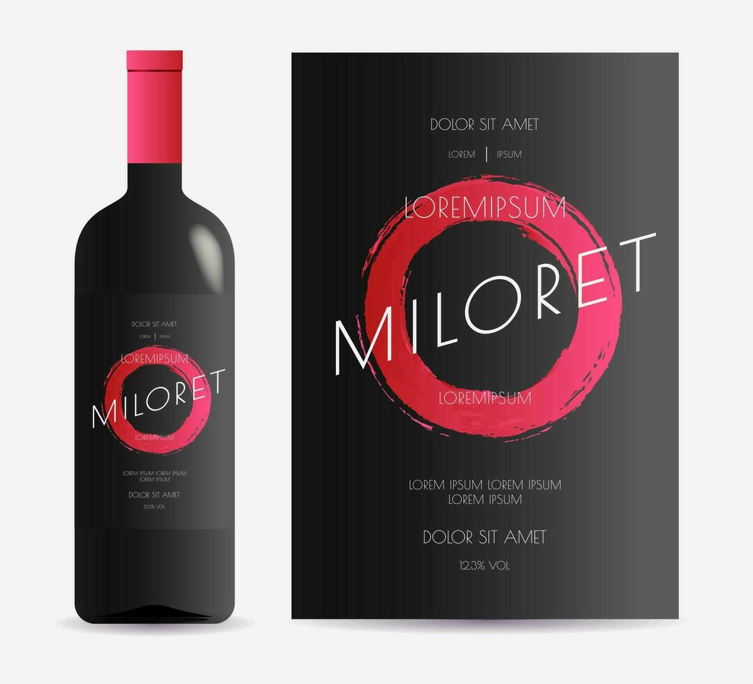 Vine label red circle texture on black background vector