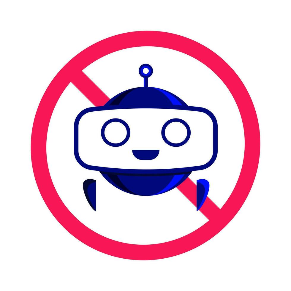 No bot stop robot prohibition sign vector