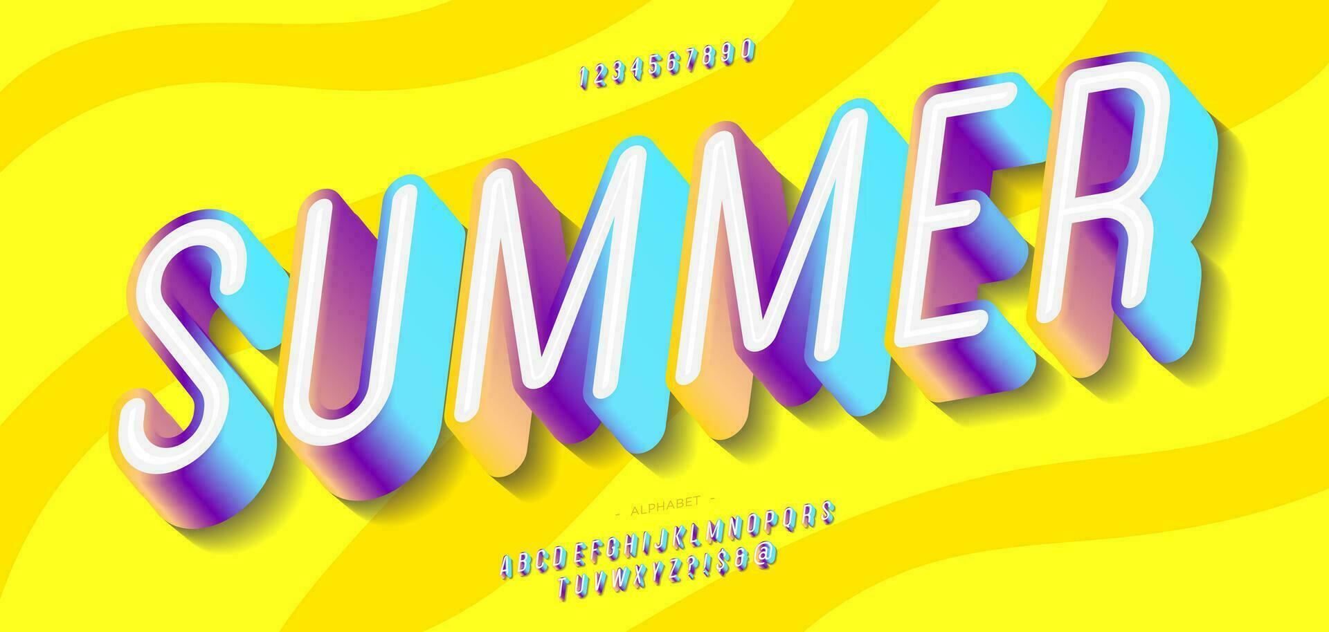 vector verano fuente 3d negrita estilo colorido
