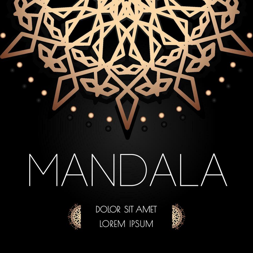Mandala card template gold line style vector