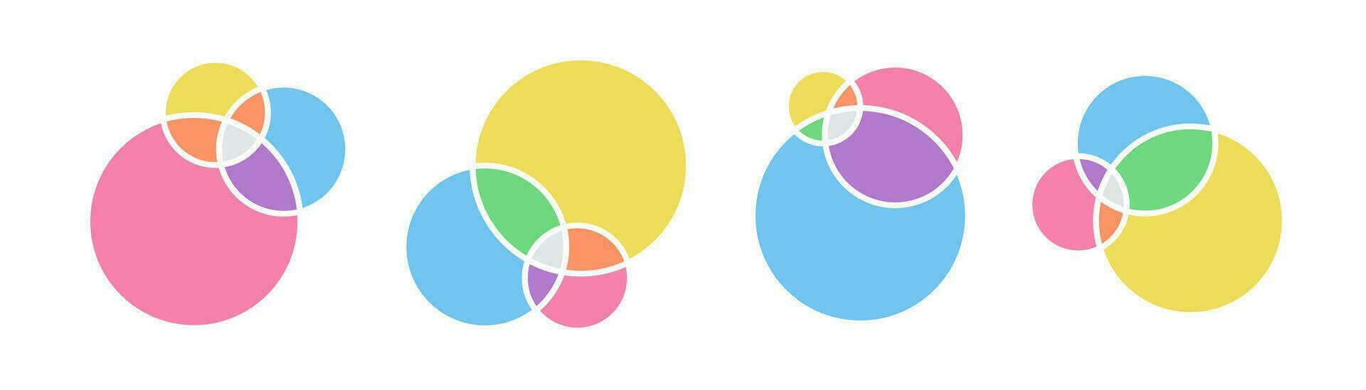 Venn diagram template infographic set colorful flat style vector