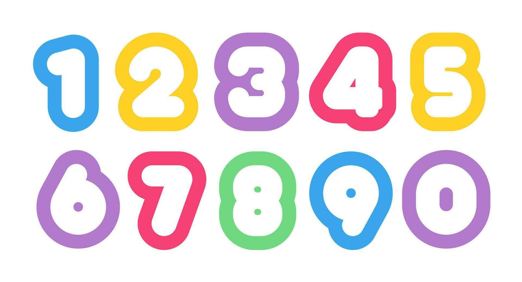 Vector number set bold colorful style modern typography