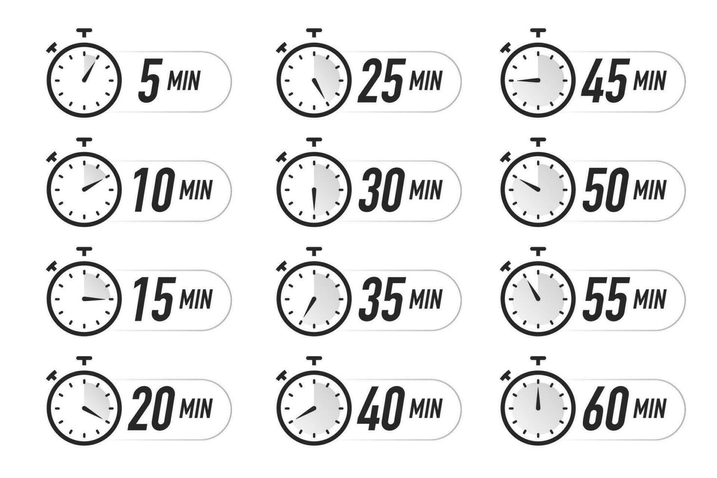 Timer icons vector set black color isolated