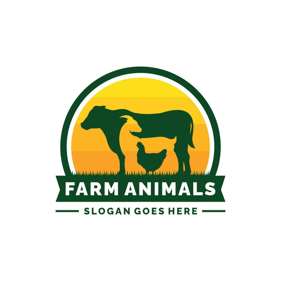 Farm animals logo design vector. Livestock logo vector