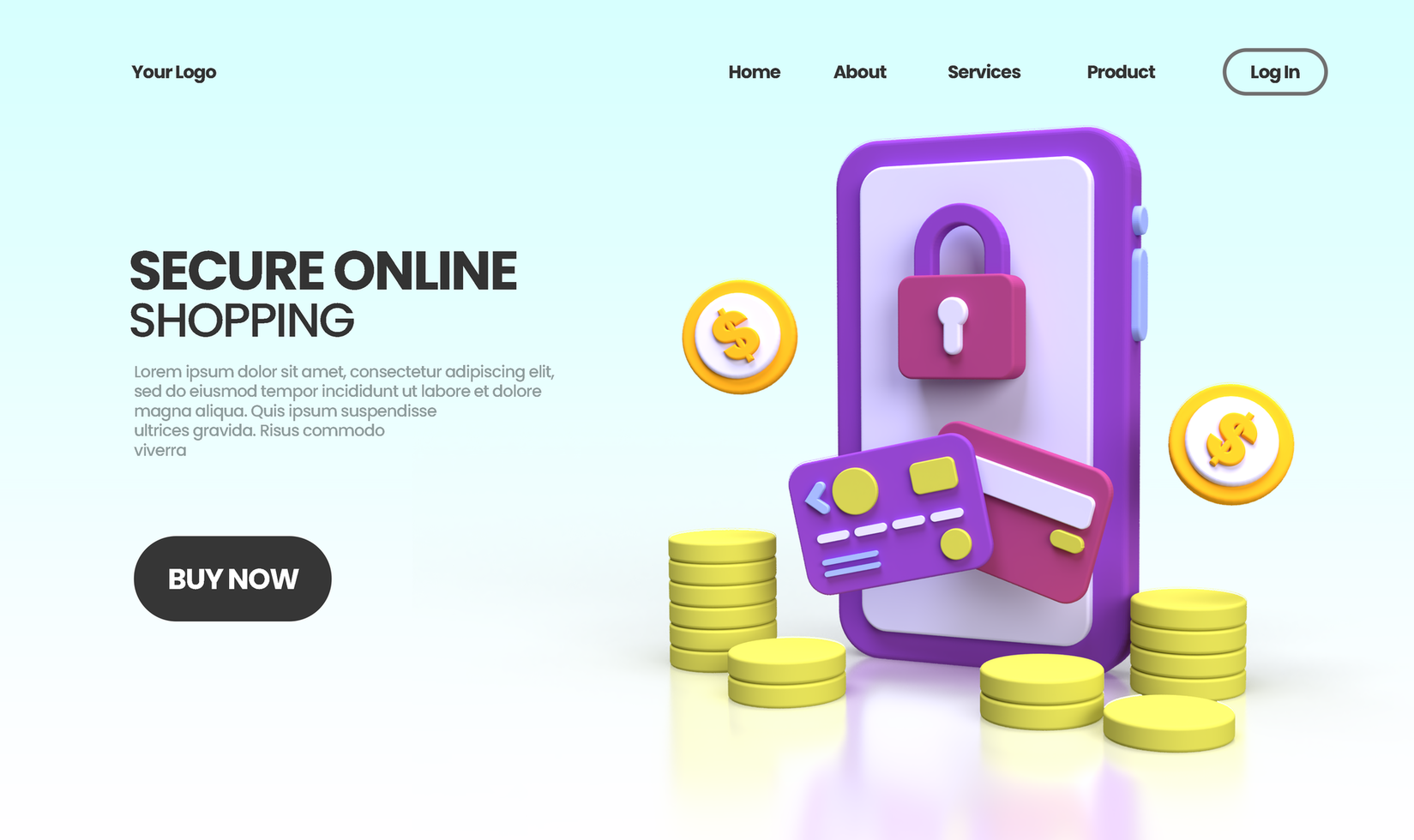 online shopping security concept illustration Landing page template for business idea concept background psd