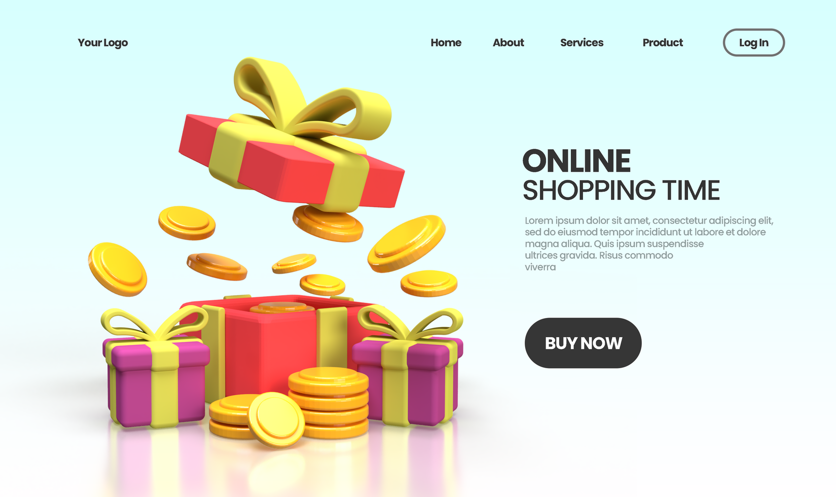 open gift surprise boxes illustration Landing page template for business idea concept background psd