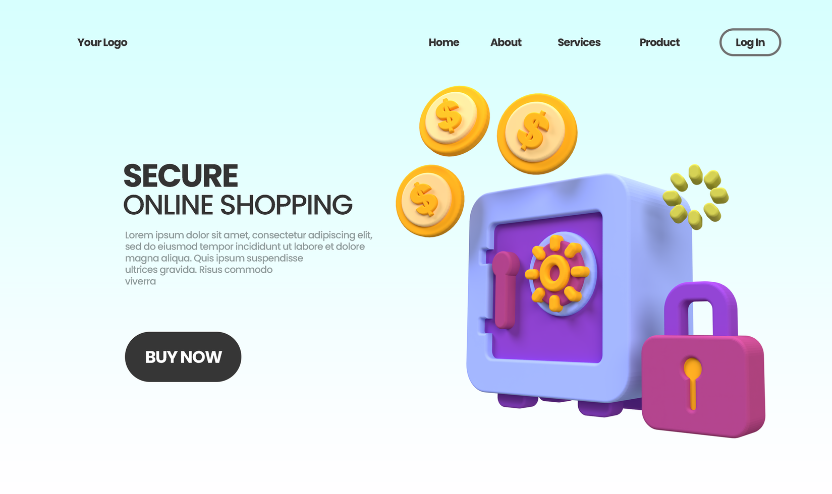 online shopping security concept illustration Landing page template for business idea concept background psd