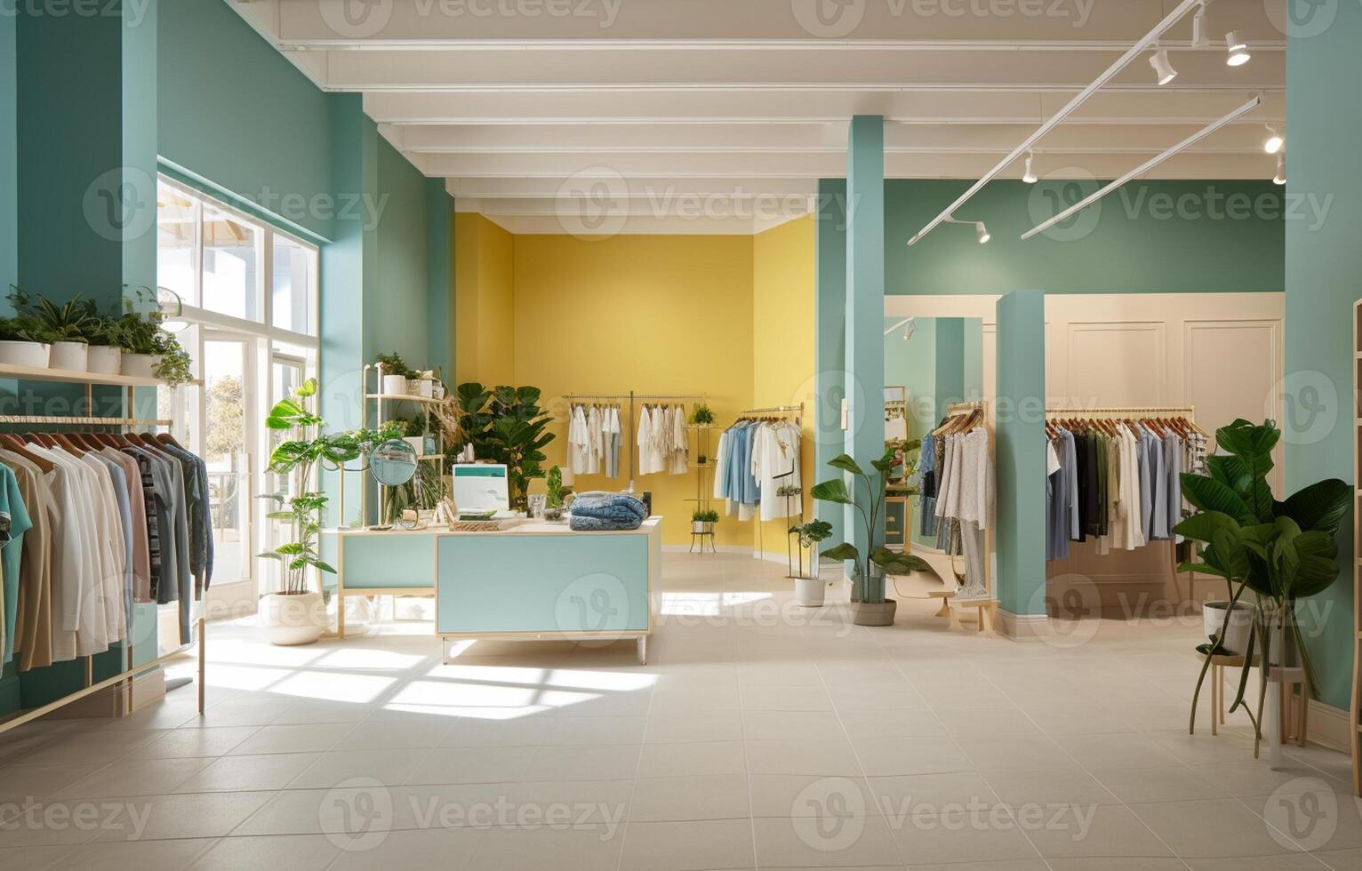 Modern clothing store with photo