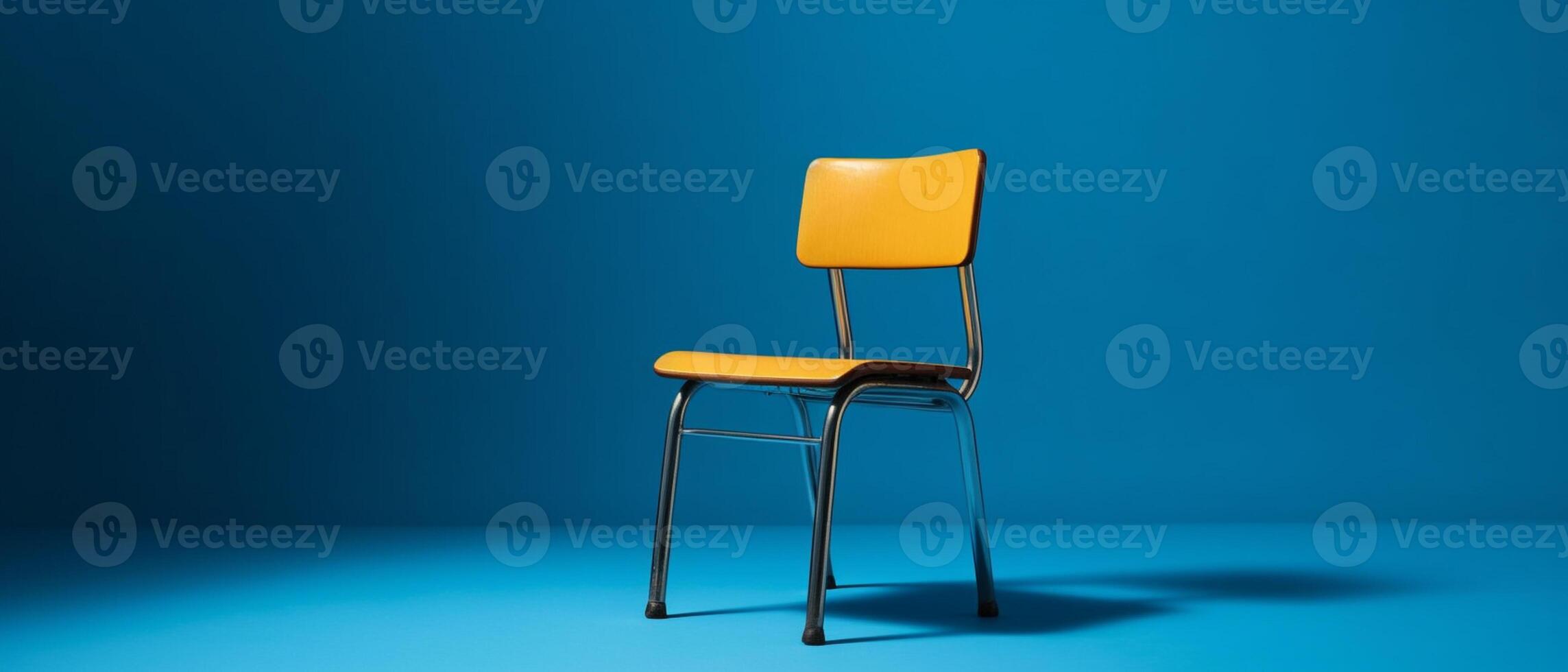 Table with chair and school bag in bright style with photo