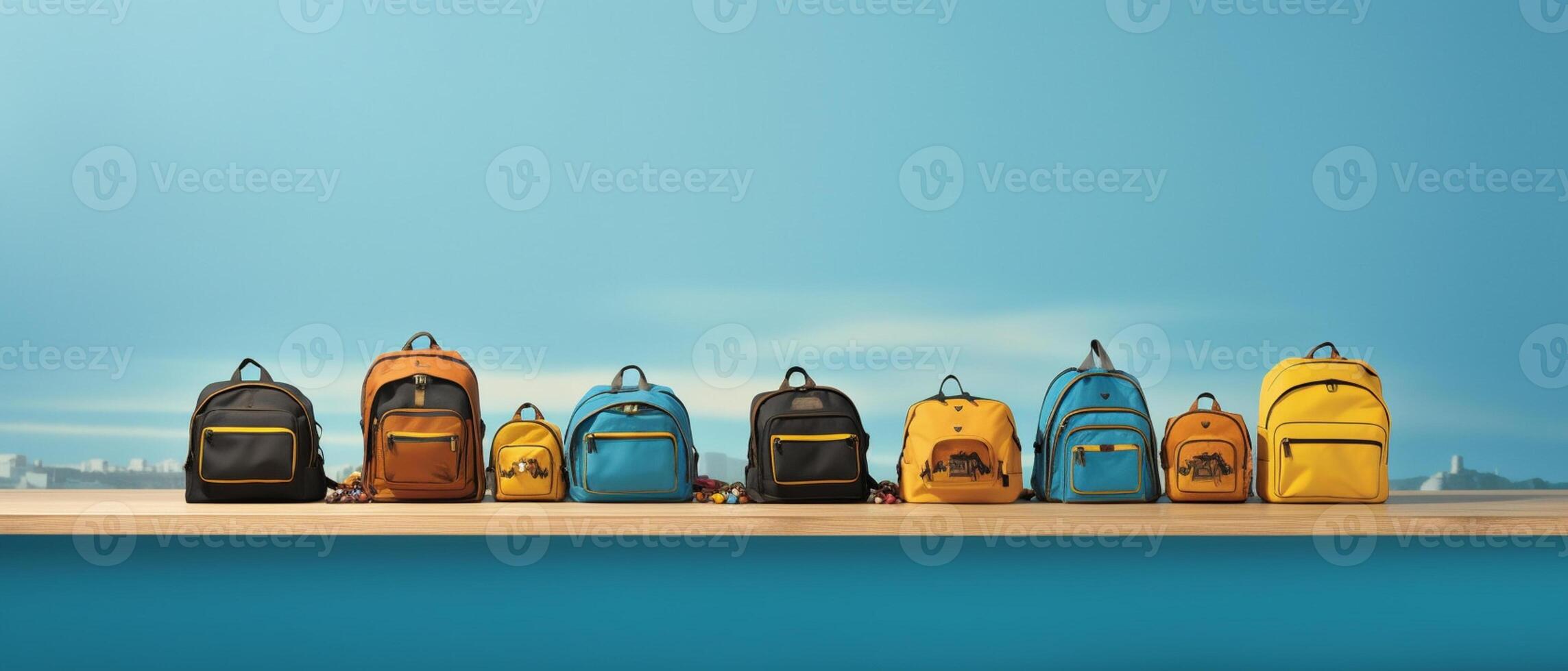 Table with chair and school bag in bright style with photo