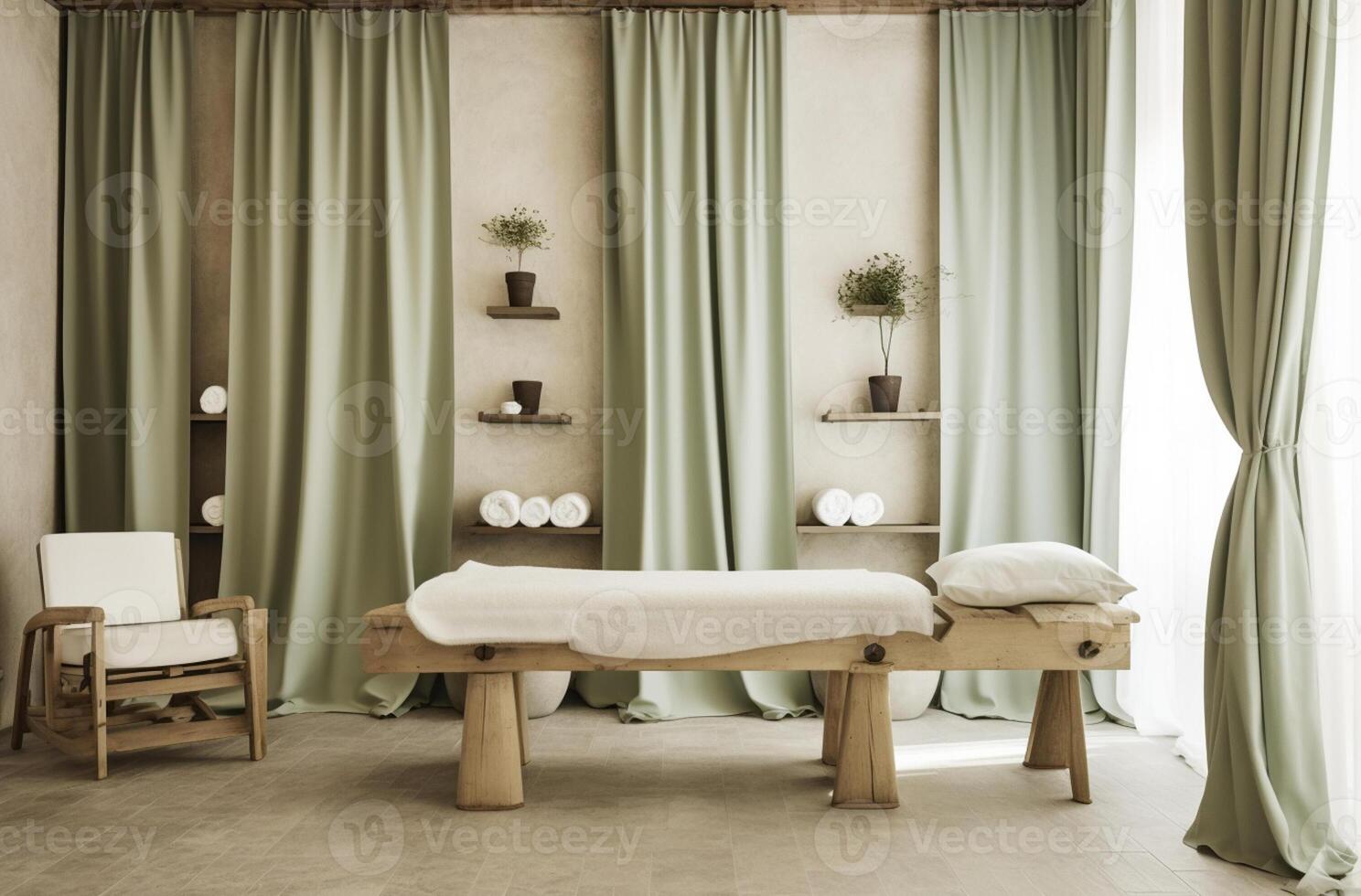 Spa room in earth tone style with Generative AI photo