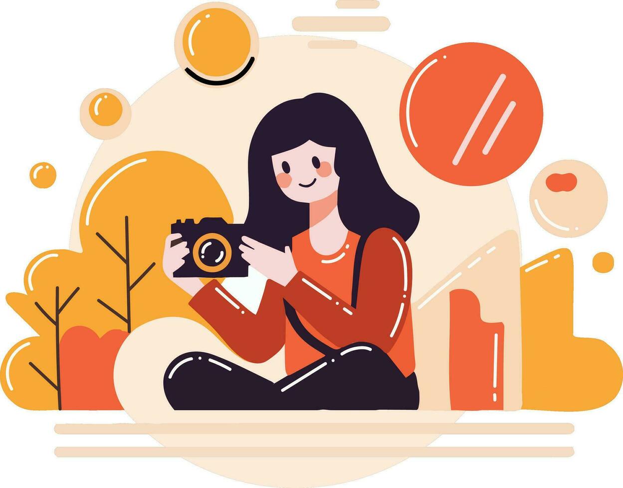 Hand Drawn Female cameraman with a camera in flat style vector