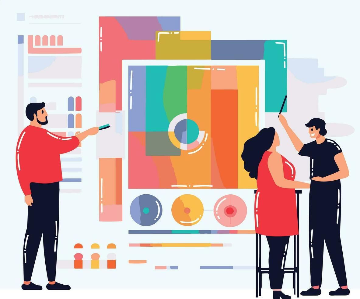 Hand Drawn Group of business people with presentation in flat style vector