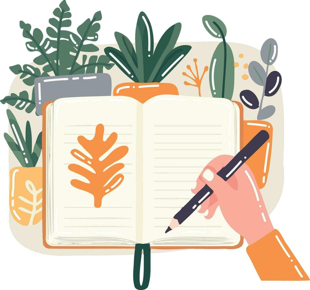 Hand Drawn notebook with flowers in flat style vector