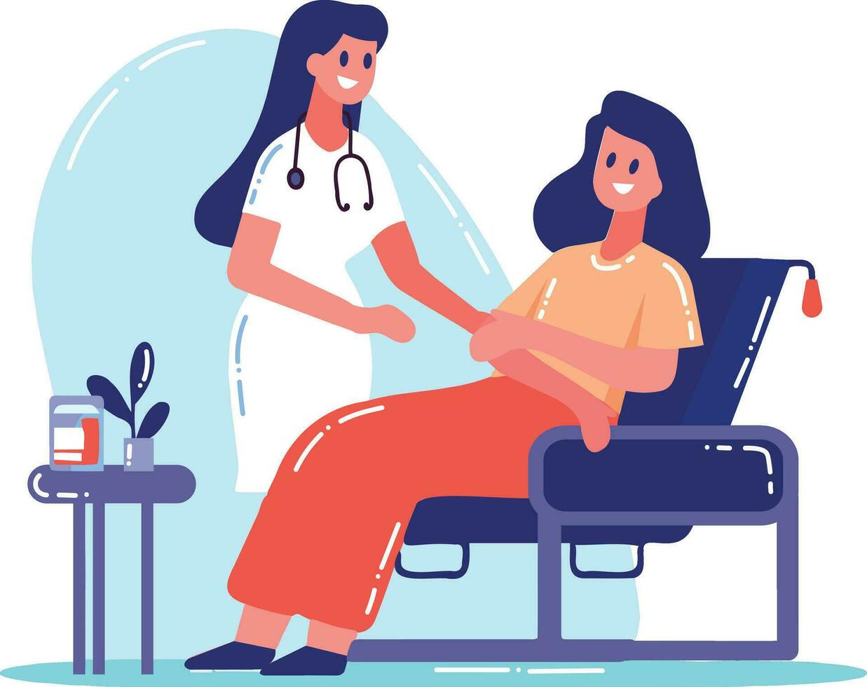 Hand Drawn Nurse with a patient in the hospital in flat style vector