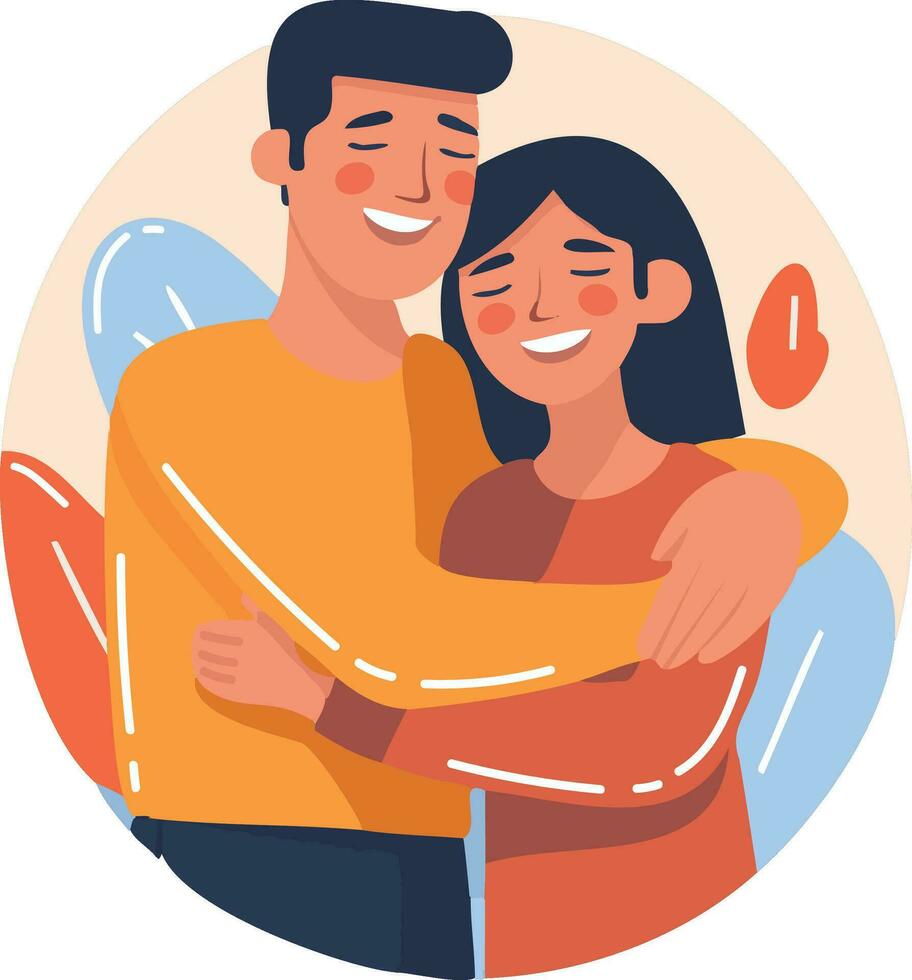 Hand Drawn couple hugging in flat style vector