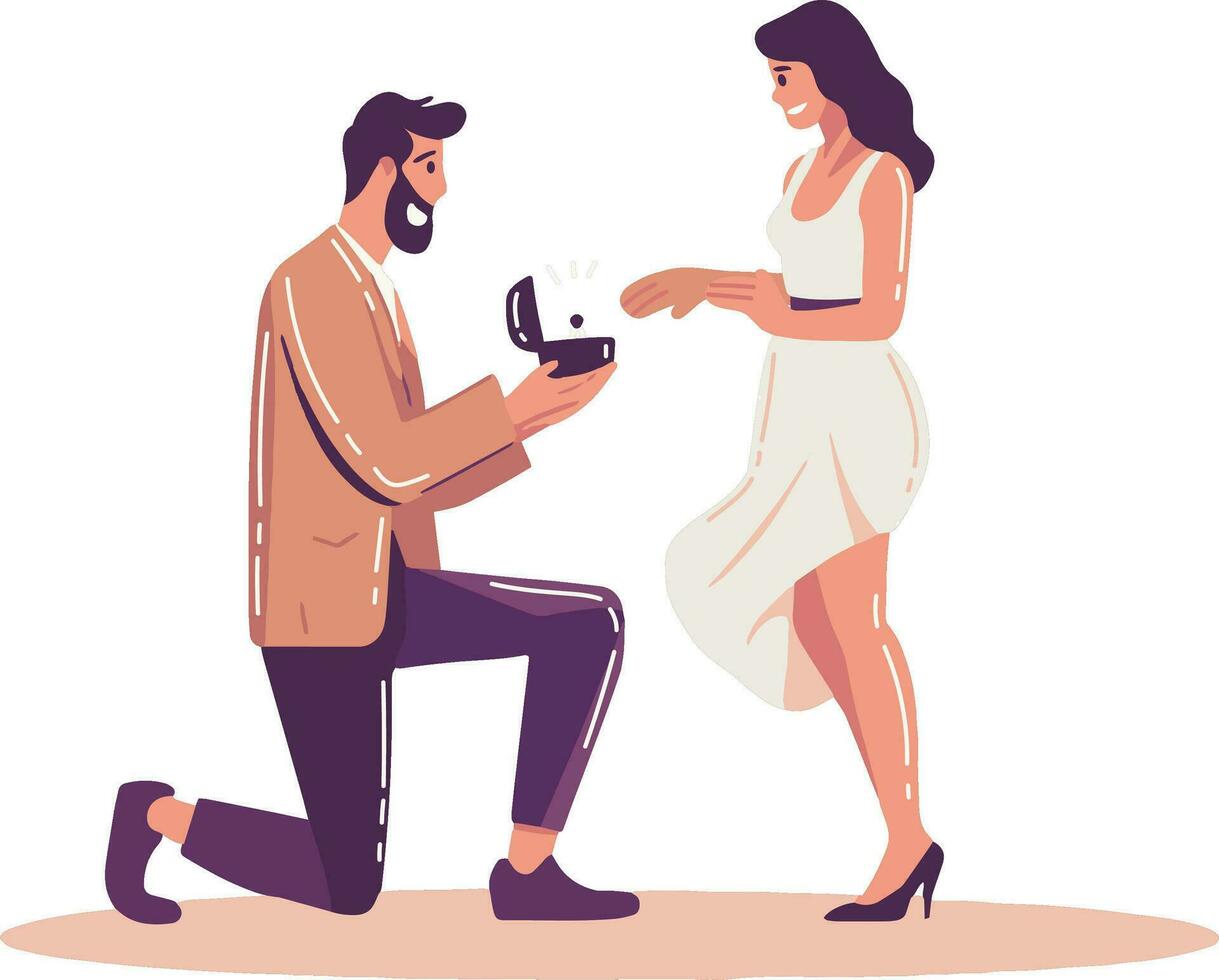 Hand Drawn man proposes to woman in flat style vector