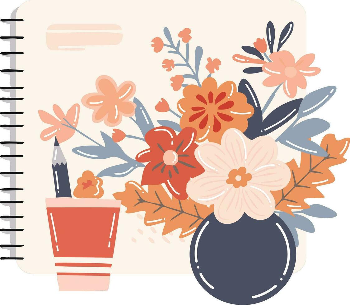 Hand Drawn notebook with flowers in flat style vector