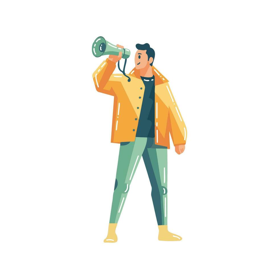 Hand Drawn man with megaphone in flat style vector