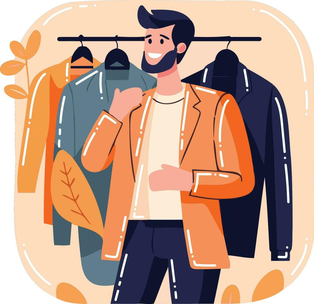 Hand Drawn smiling man with wardrobe in flat style vector