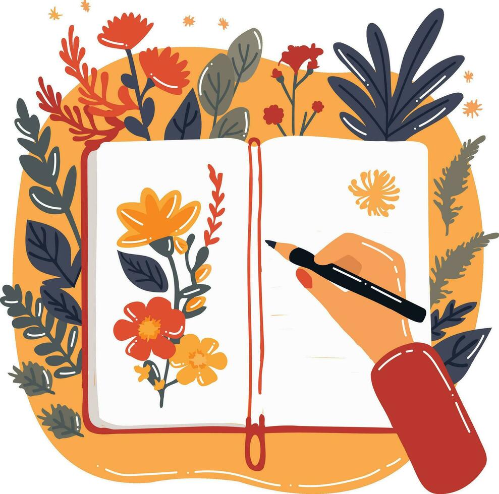 Hand Drawn notebook with flowers in flat style vector