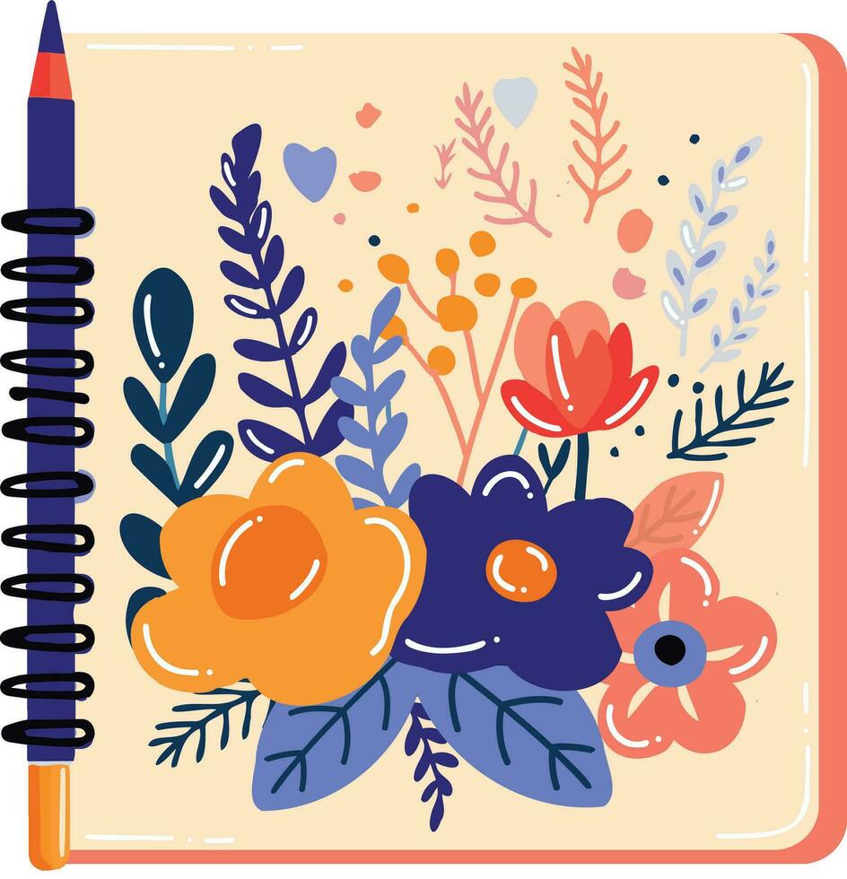 Hand Drawn notebook with flowers in flat style vector