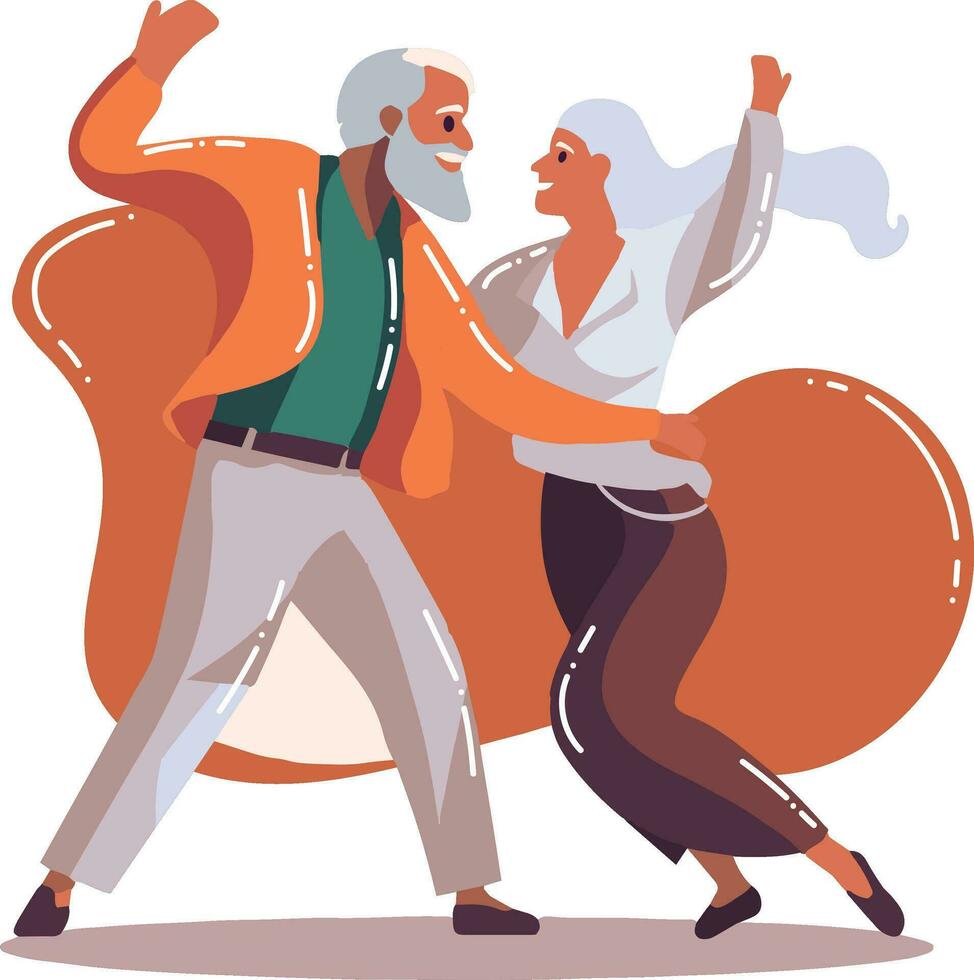 mano dibujado contento mayor Pareja bailando en plano estilo vector